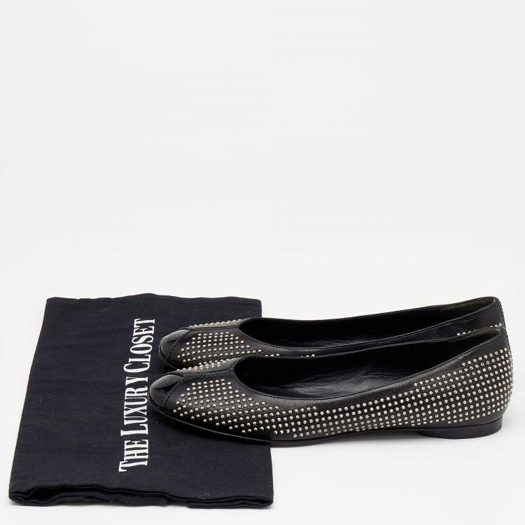 Pre Owned Balenciaga Black Leather Studded Ballet Flats Size 36