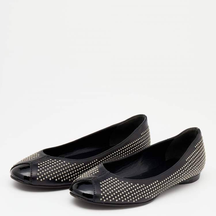Pre Owned Balenciaga Black Leather Studded Ballet Flats Size 36