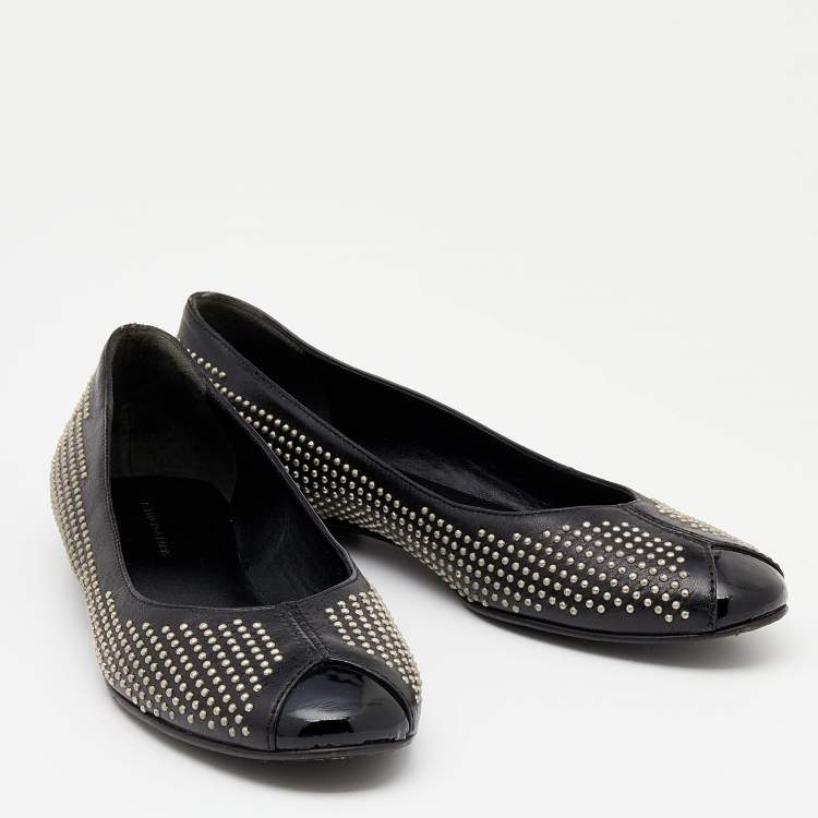 Pre Owned Balenciaga Black Leather Studded Ballet Flats Size 36