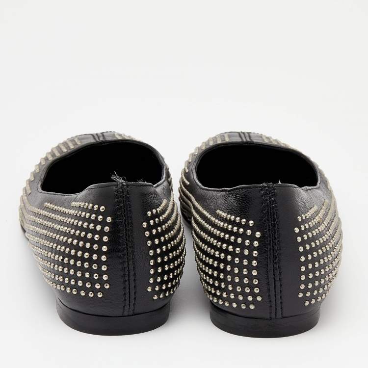 Pre Owned Balenciaga Black Leather Studded Ballet Flats Size 36