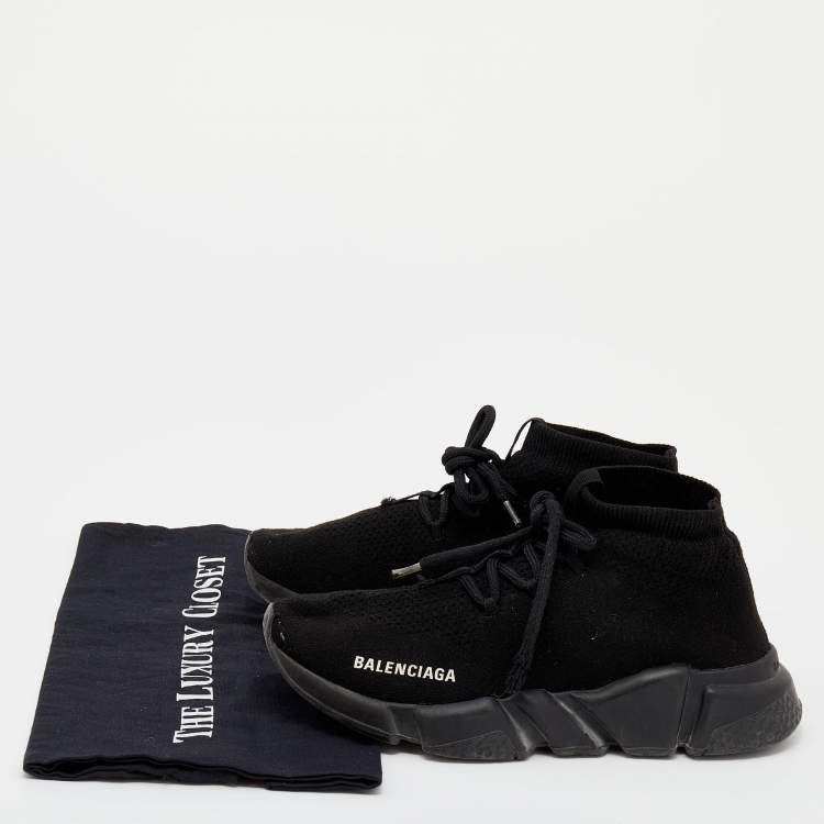 Pre Owned Balenciaga Black Knit Fabric Speed Trainer Lace Up Sneakers Size 37