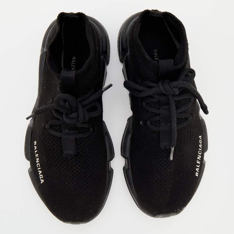 Pre Owned Balenciaga Black Knit Fabric Speed Trainer Lace Up Sneakers Size 37