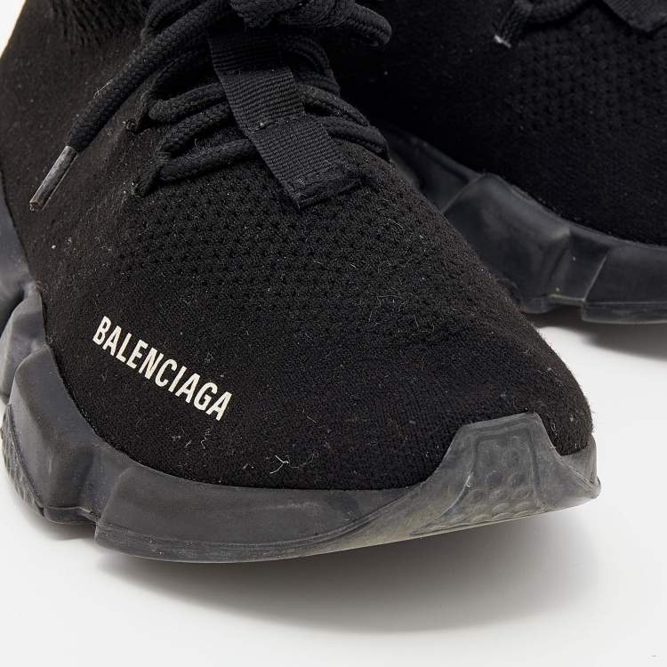 Pre Owned Balenciaga Black Knit Fabric Speed Trainer Lace Up Sneakers Size 37