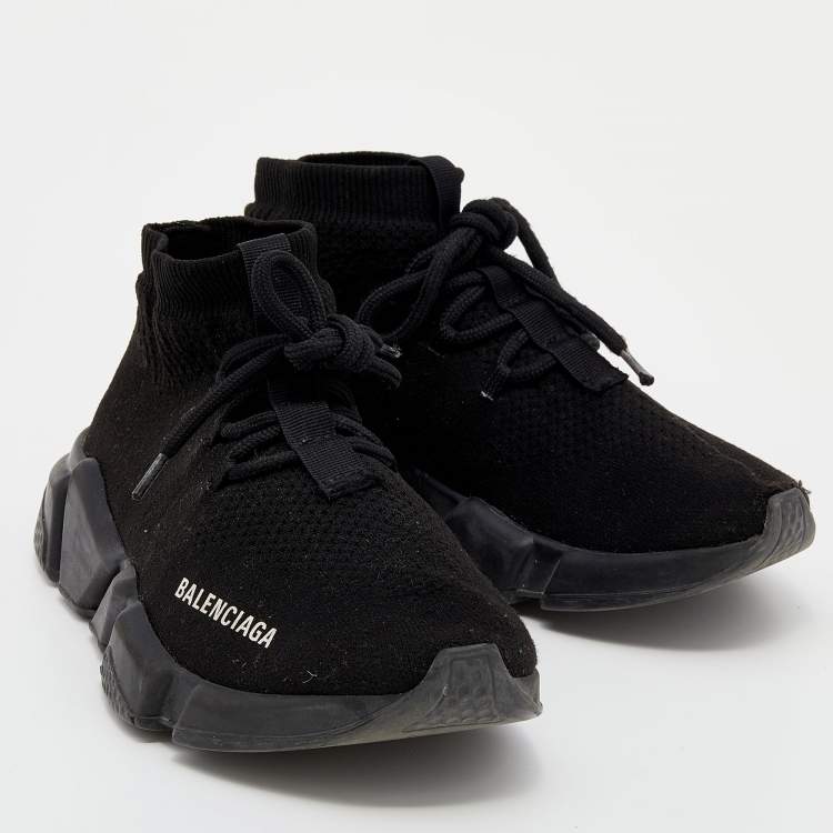 Pre Owned Balenciaga Black Knit Fabric Speed Trainer Lace Up Sneakers Size 37