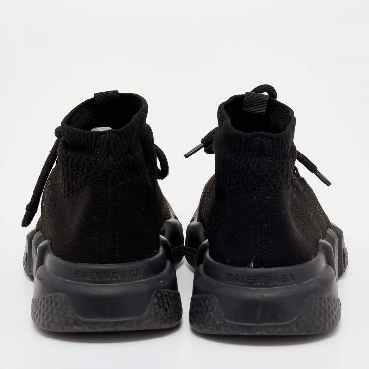 Pre Owned Balenciaga Black Knit Fabric Speed Trainer Lace Up Sneakers Size 37