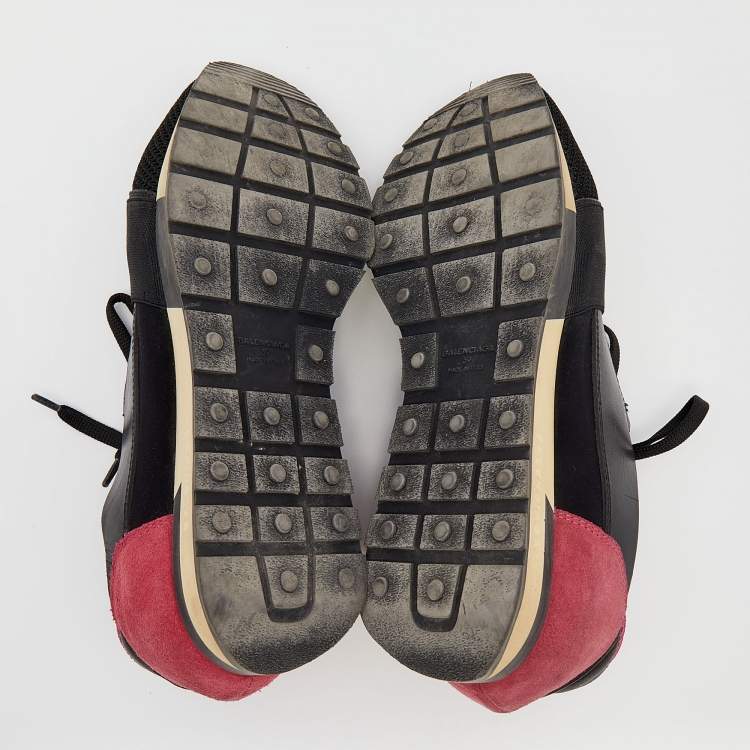 Pre Owned Balenciaga Black/Pink Leather And Suede Race Runner Sneakers Size 39