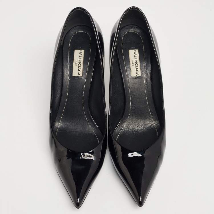 Pre Owned Balenciaga Black Patent Leather Pointed-Toe Pumps Size 39