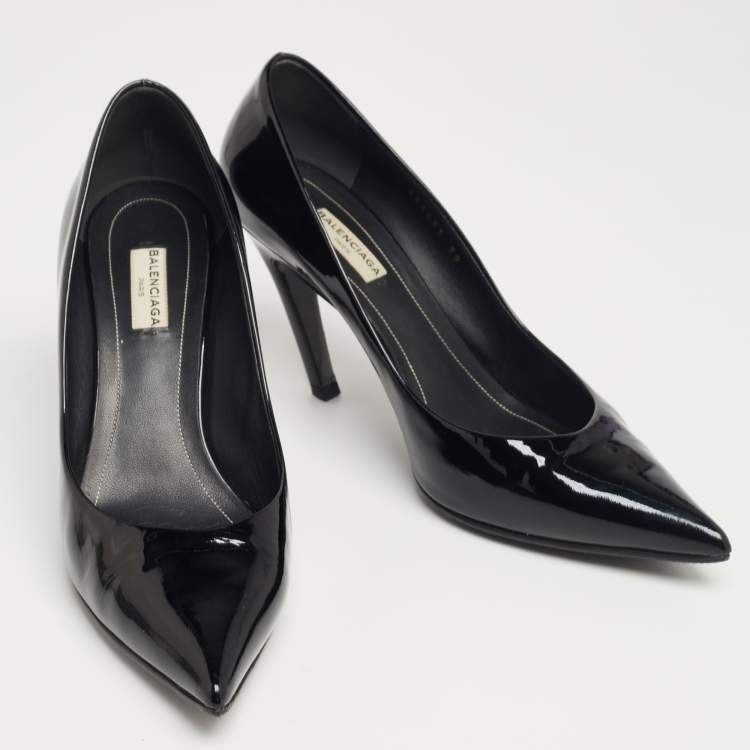 Pre Owned Balenciaga Black Patent Leather Pointed-Toe Pumps Size 39