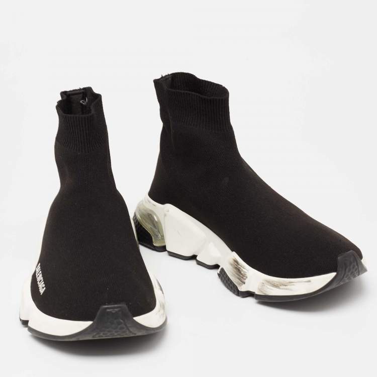 Pre Owned Balenciaga Black Knit Fabric Speed LT Sneakers Size 38 