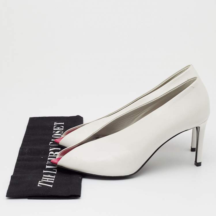Pre Owned Balenciaga White Leather V-neck Open Toe Pumps Size 36.5