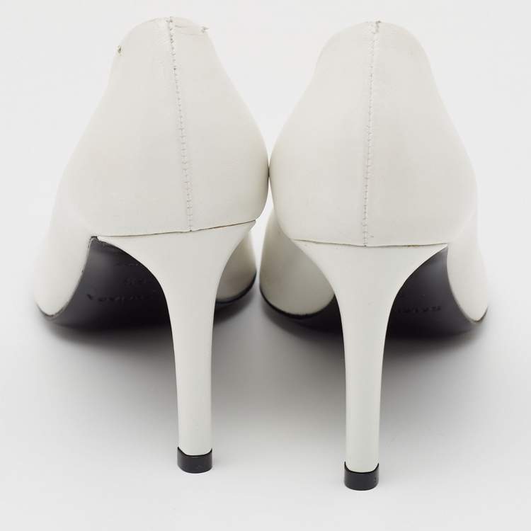 Pre Owned Balenciaga White Leather V-neck Open Toe Pumps Size 36.5