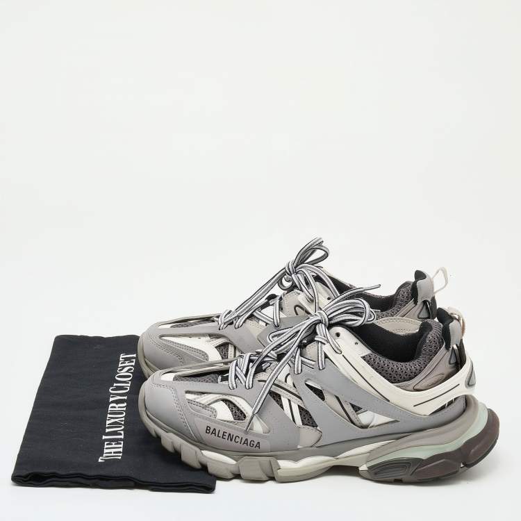 Pre Owned Balenciaga Grey/White Leather And Mesh Track Lace Up Sneakers Size 40