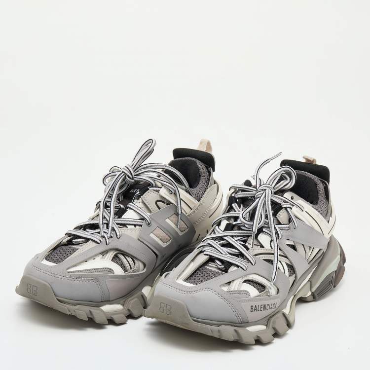 Balenciaga Grey/White Leather And Mesh Track Lace Up