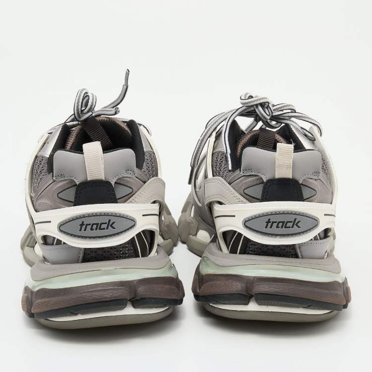 Pre Owned Balenciaga Grey/White Leather And Mesh Track Lace Up Sneakers Size 40