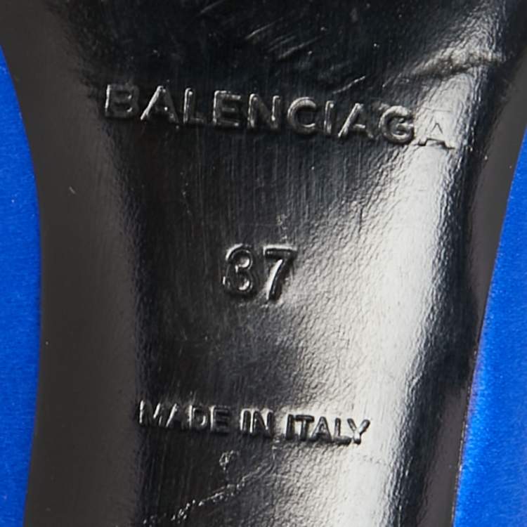 Pre Owned Balenciaga Blue Satin Bow Knife Slingback Sandals Size 37