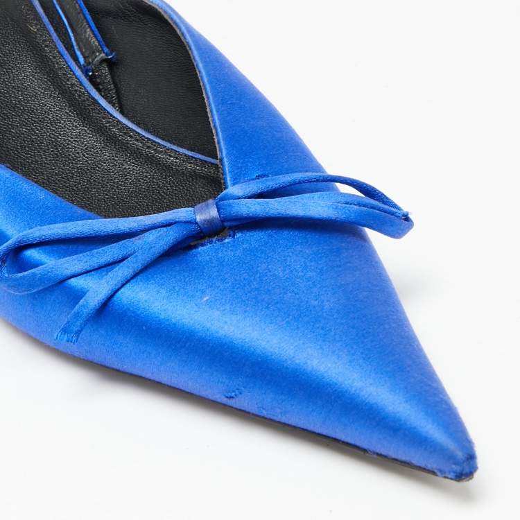 Pre Owned Balenciaga Blue Satin Bow Knife Slingback Sandals Size 37