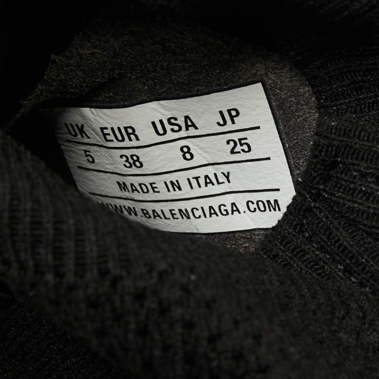 Pre Owned Balenciaga Black Knit Fabric Speed Trainer Neon Logo Lace Up Sock Sneakers Size 38