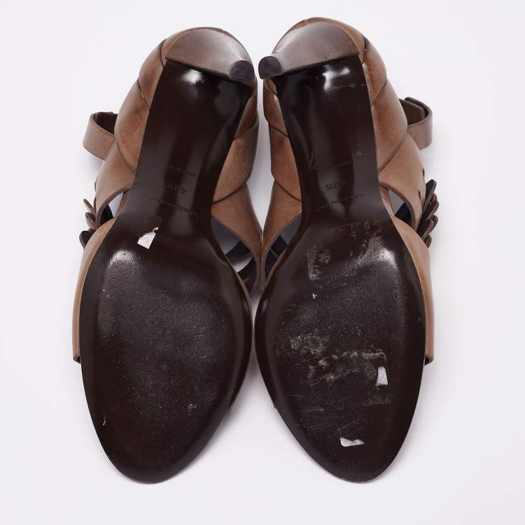 Pre Owned Balenciaga Brown Leather Button Detail  Ankle Strap Sandals Size 40.5