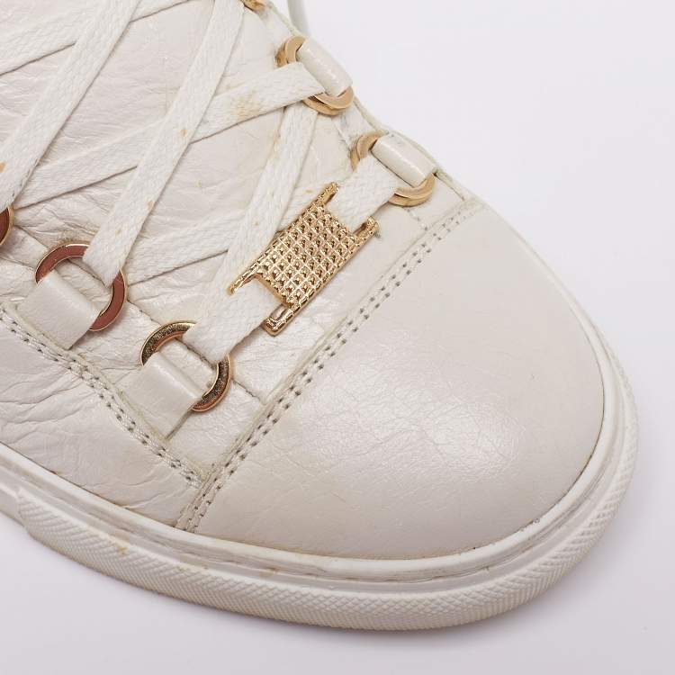 Pre Owned Balenciaga White Leather Arena Lace Up  Sneakers Size 36