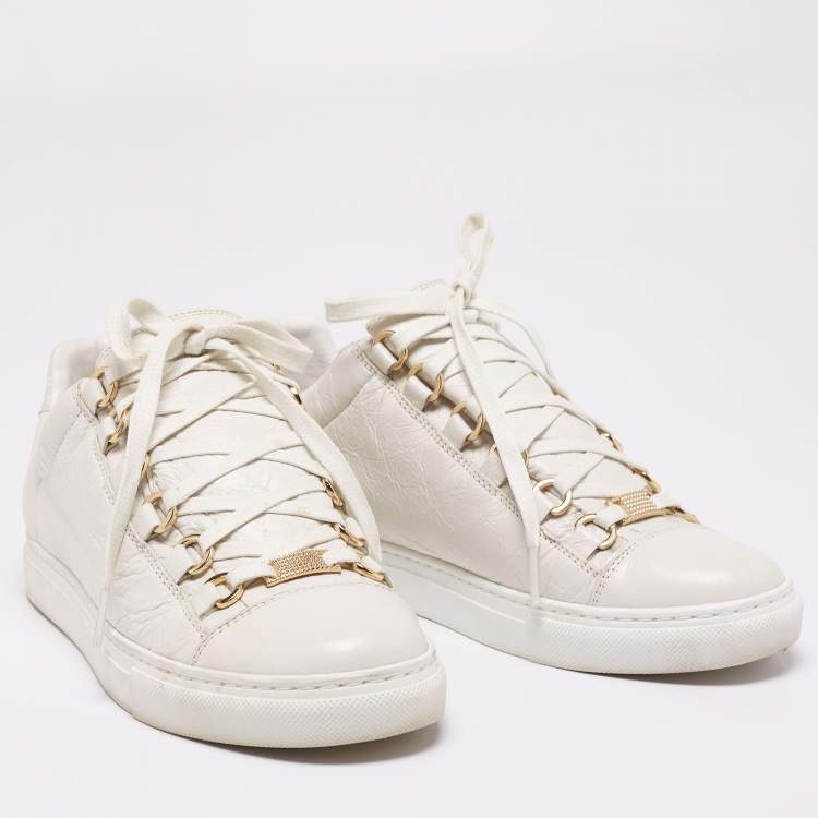 Pre Owned Balenciaga White Leather Arena Lace Up  Sneakers Size 36