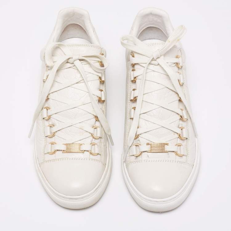 Pre Owned Balenciaga White Leather Arena Lace Up  Sneakers Size 36