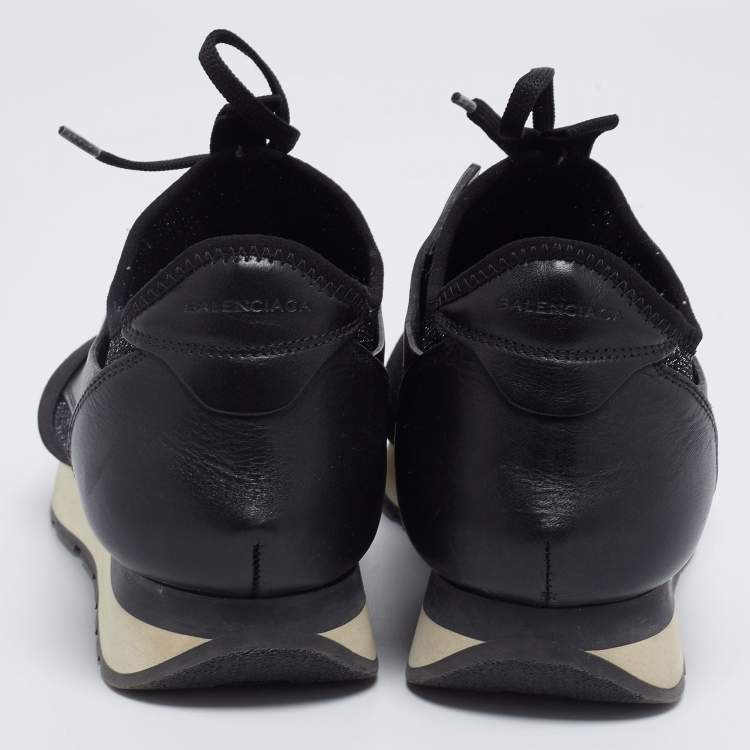 Pre Owned Balenciaga Black Lurex Fabric And Leather Race Runner Sneakers Size 40 