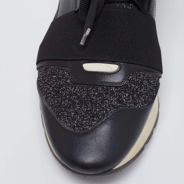 Pre Owned Balenciaga Black Lurex Fabric And Leather Race Runner Sneakers Size 40 