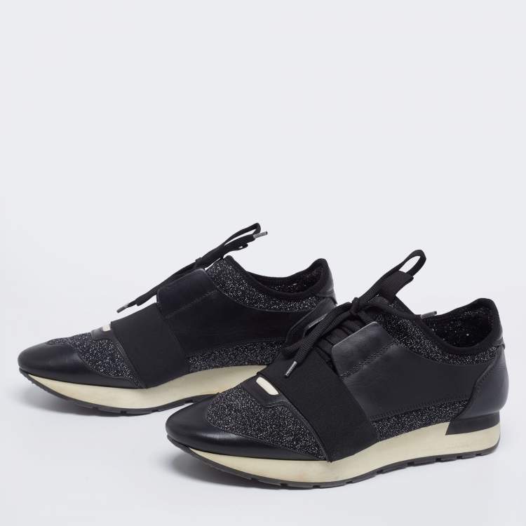 Pre Owned Balenciaga Black Lurex Fabric And Leather Race Runner Sneakers Size 40 
