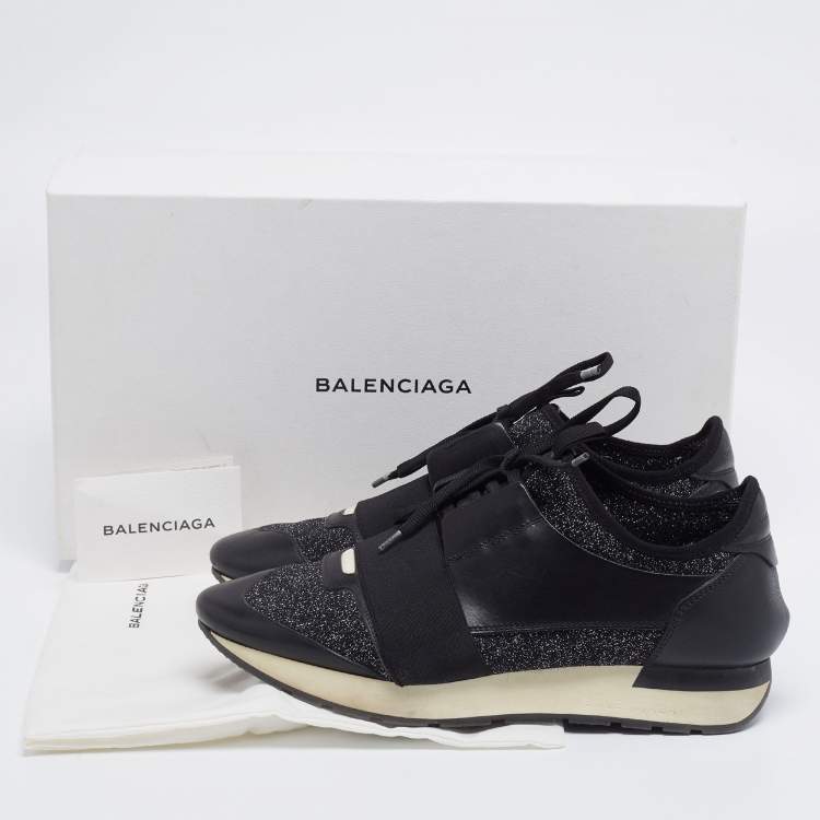 Pre Owned Balenciaga Black Lurex Fabric And Leather Race Runner Sneakers Size 40 