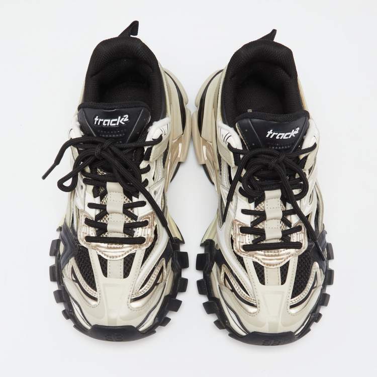 Pre Owned Balenciaga Multicolor Leather and Mesh Track 2 Open Sneakers Size 37