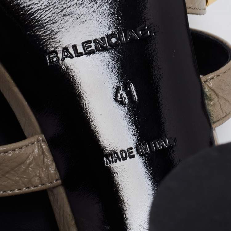Pre Owned Balenciaga Grey Textured Leather Studded Ankle Strap Block Heel Sandals Size 41