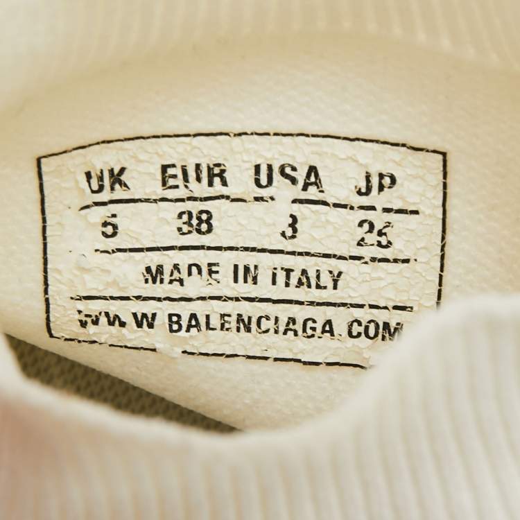 Pre Owned Balenciaga Off-White Knit Fabric Speed Trainer Sneakers Size 38