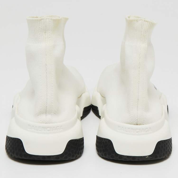 Pre Owned Balenciaga Off-White Knit Fabric Speed Trainer Sneakers Size 38