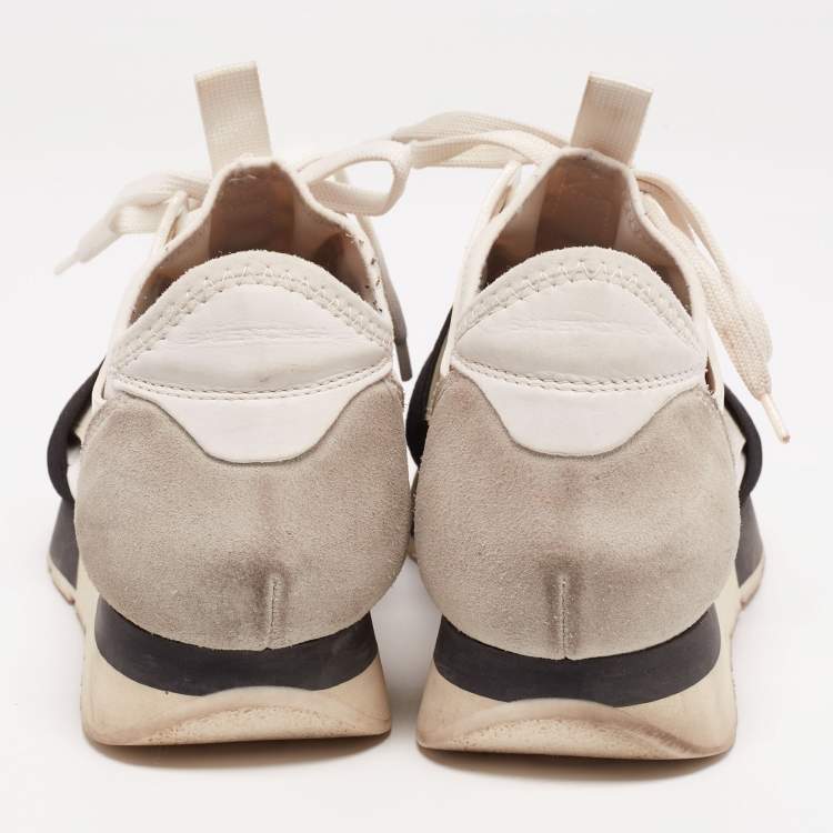 Pre Owned Balenciaga Tricolor Leather And Mesh Race Runner Sneakers Size 37