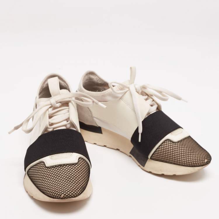 Pre Owned Balenciaga Tricolor Leather And Mesh Race Runner Sneakers Size 37