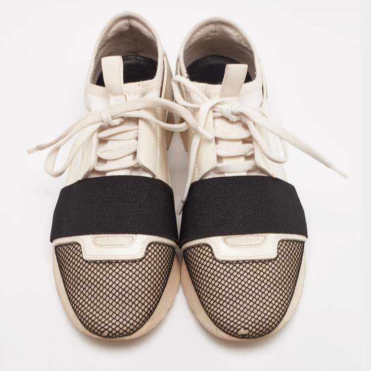 Pre Owned Balenciaga Tricolor Leather And Mesh Race Runner Sneakers Size 37