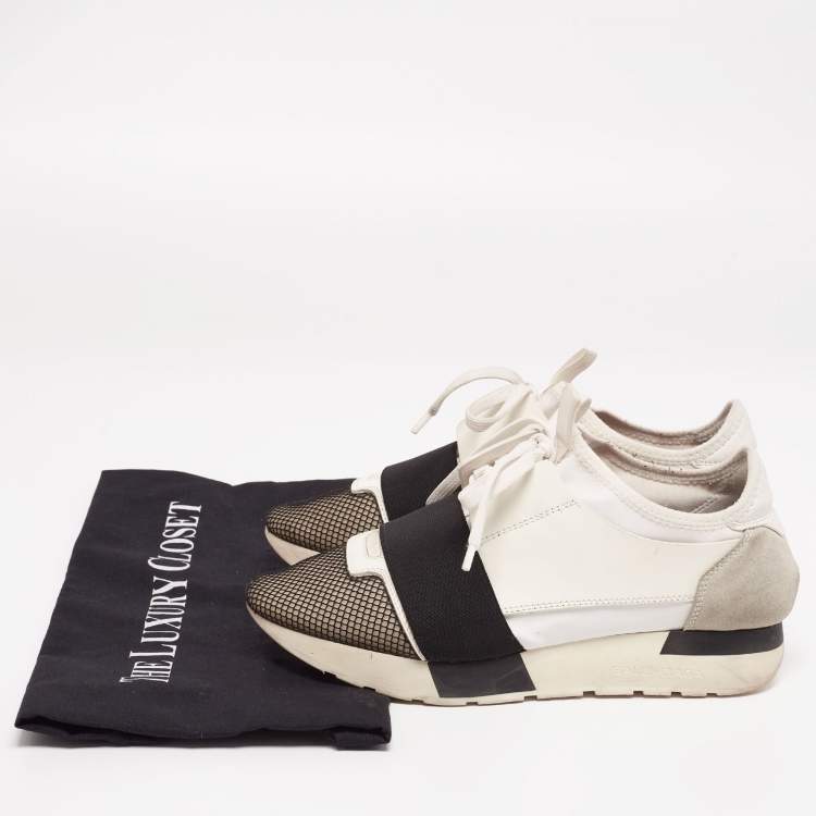 Pre Owned Balenciaga Tricolor Leather And Mesh Race Runner Sneakers Size 37