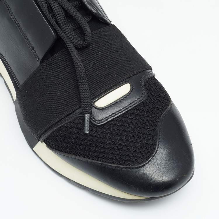 Pre Owned Balenciaga Black Leather, Suede and Mesh Race Runner Sneakers Size 38