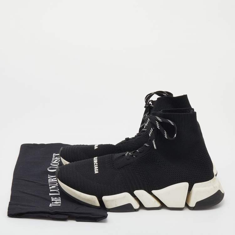 Pre Owned Balenciaga Black Knit Fabric Speed 2 Lace Up Sneakers Size 41