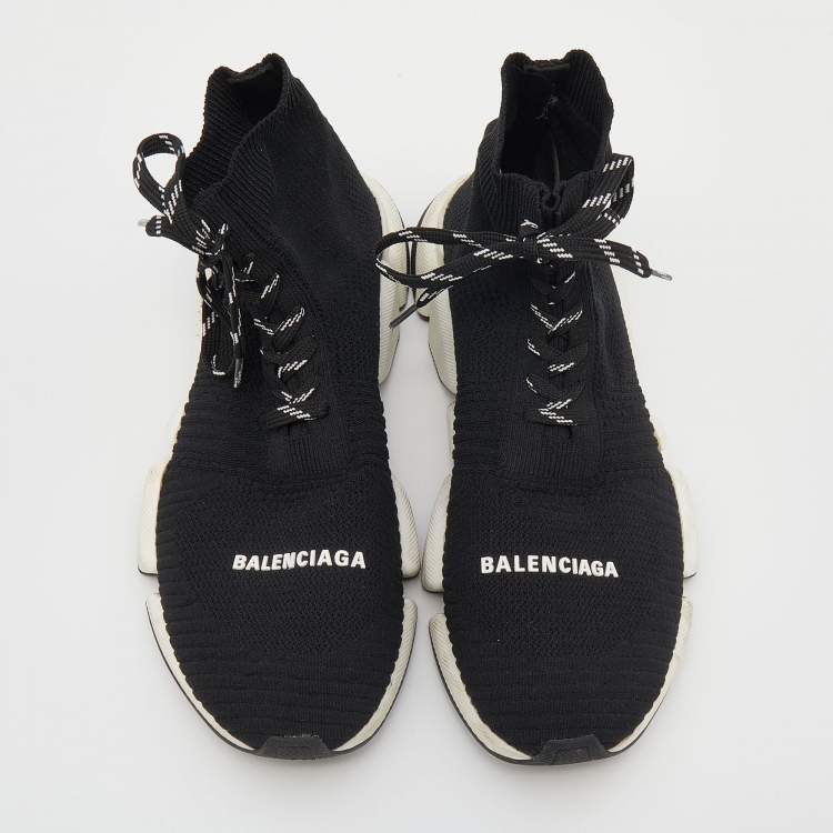 Pre Owned Balenciaga Black Knit Fabric Speed 2 Lace Up Sneakers Size 41