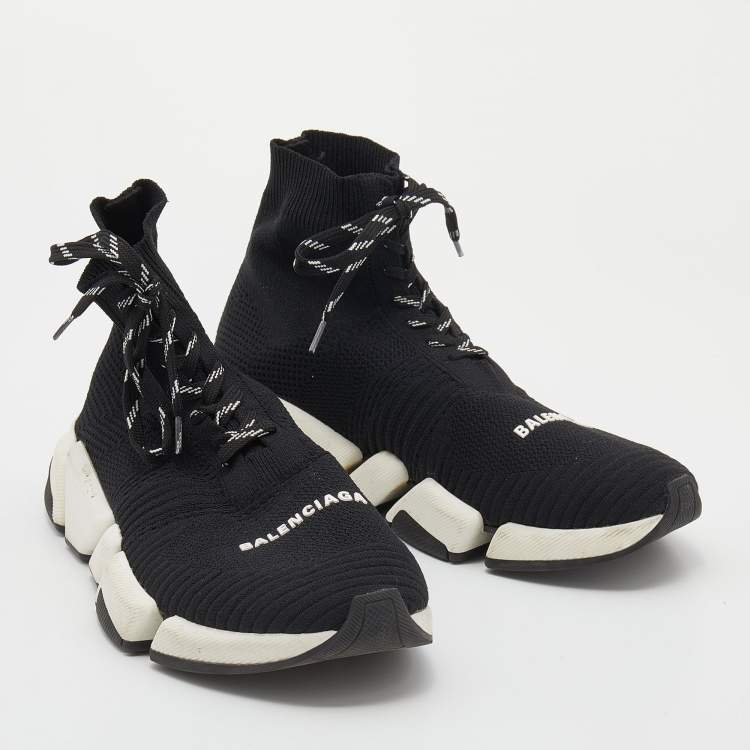 Pre Owned Balenciaga Black Knit Fabric Speed 2 Lace Up Sneakers Size 41