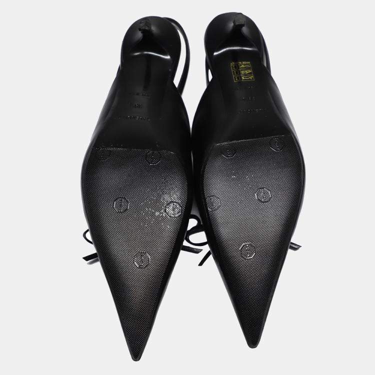 Pre Owned Balenciaga Black Leather Knife Slingback Pumps Size EU 39.5