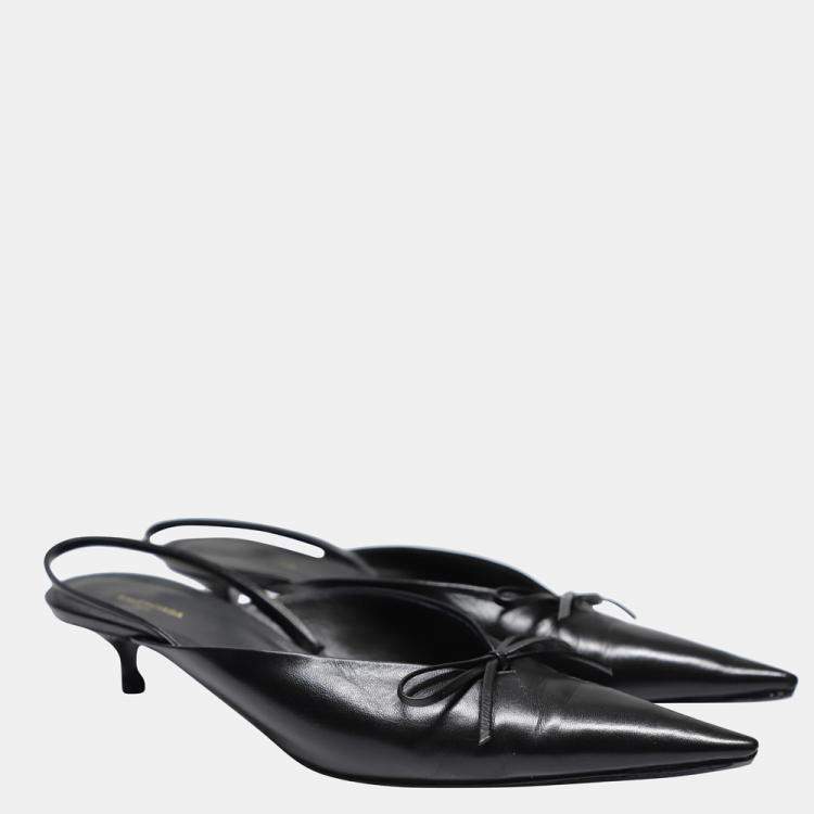 Pre Owned Balenciaga Black Leather Knife Slingback Pumps Size EU 39.5