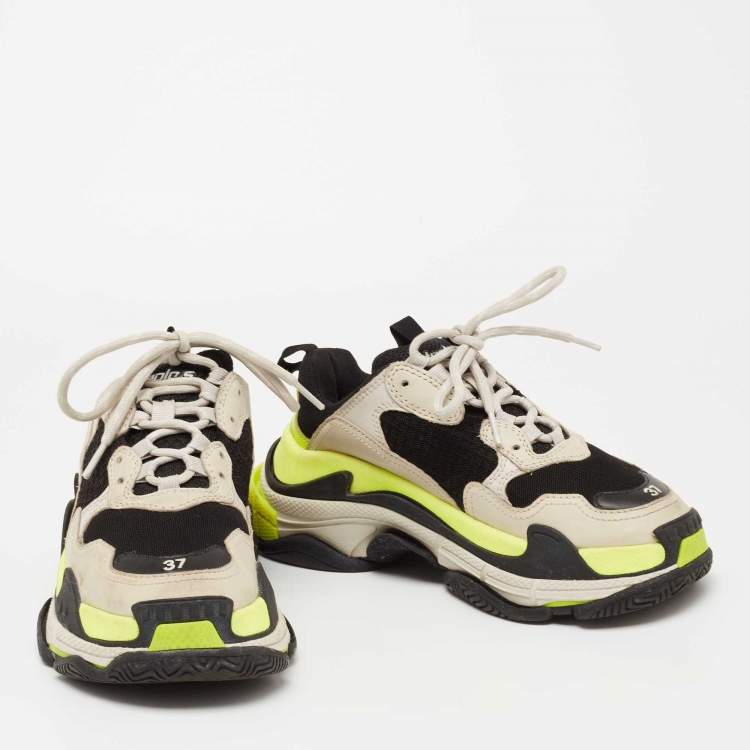 Pre Owned Balenciaga Tri-Color Leather and Mesh Triple S Low-Top Sneakers Size 37