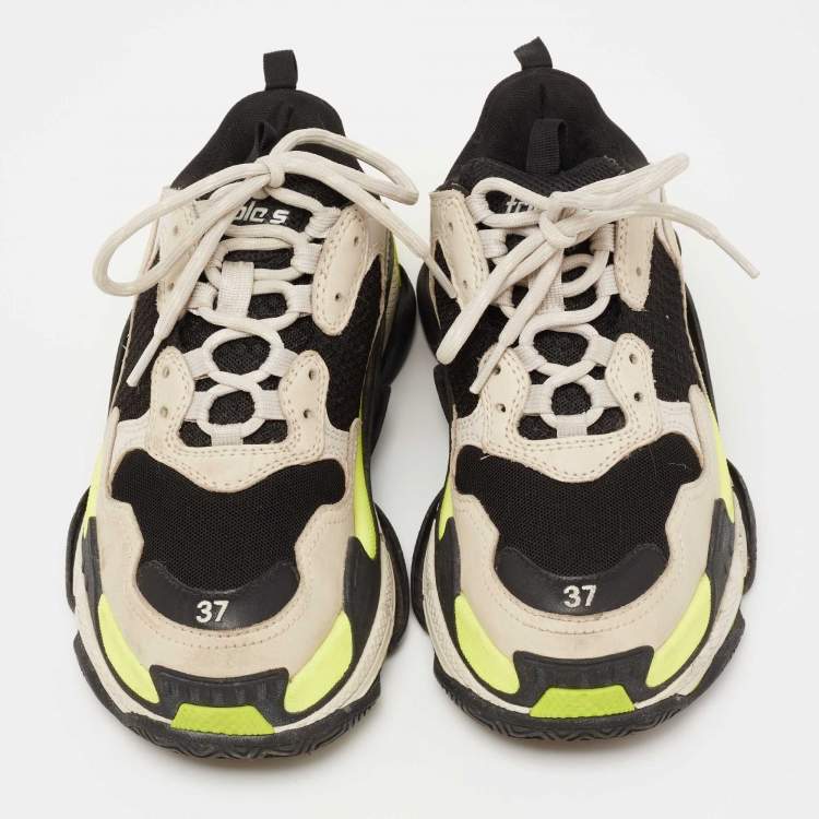 Pre Owned Balenciaga Tri-Color Leather and Mesh Triple S Low-Top Sneakers Size 37