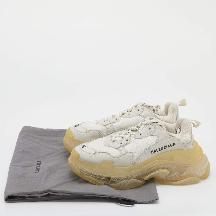 Pre Owned Balenciaga Tri Color Leather And Mesh Triple S Clear Trainer Sneakers Size 36