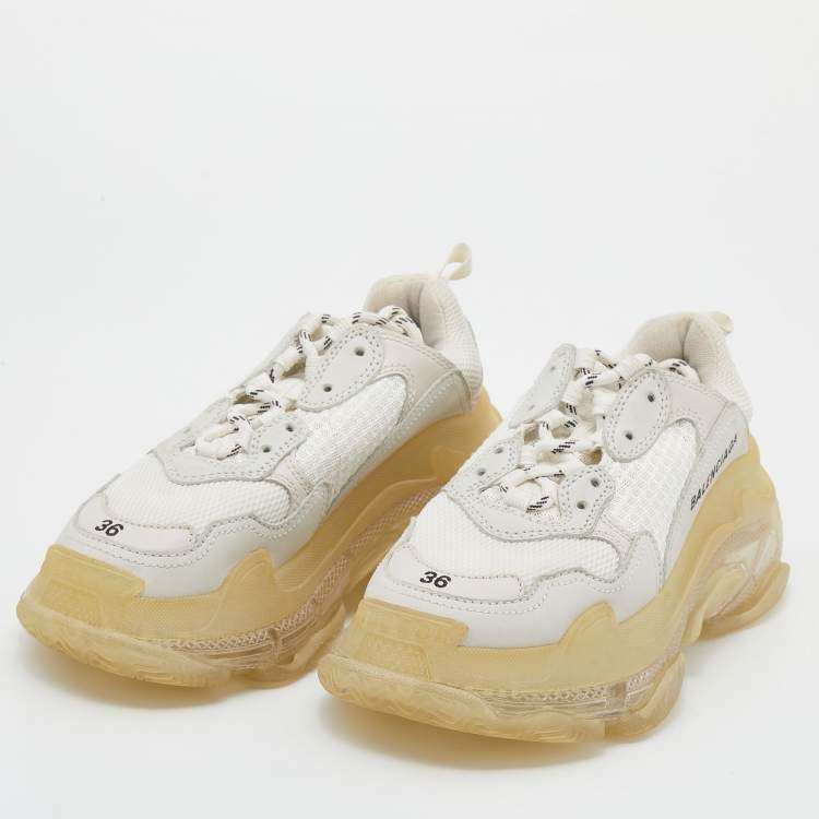 Pre Owned Balenciaga Tri Color Leather And Mesh Triple S Clear Trainer Sneakers Size 36