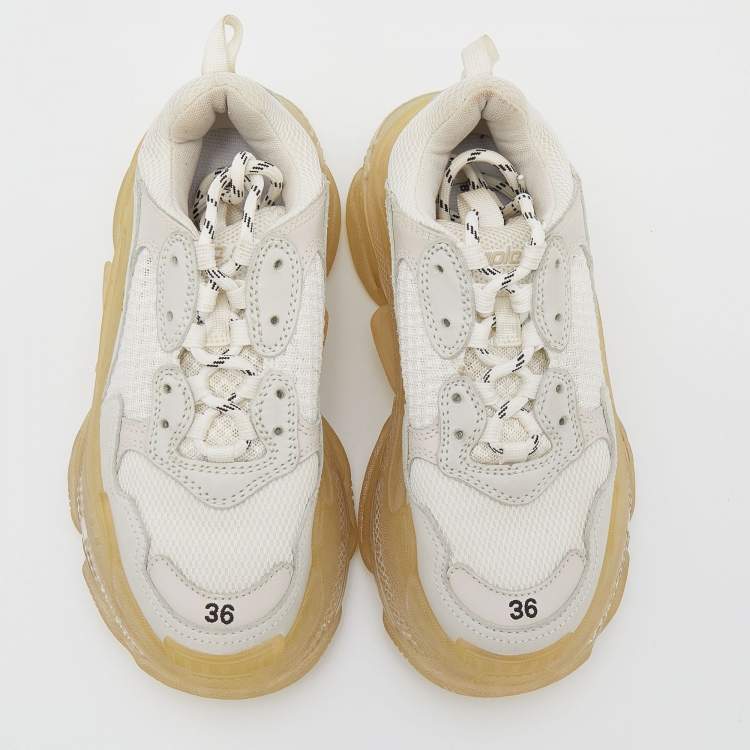 Pre Owned Balenciaga Tri Color Leather And Mesh Triple S Clear Trainer Sneakers Size 36