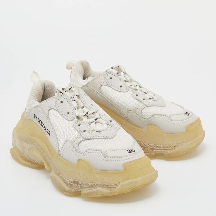 Pre Owned Balenciaga Tri Color Leather And Mesh Triple S Clear Trainer Sneakers Size 36