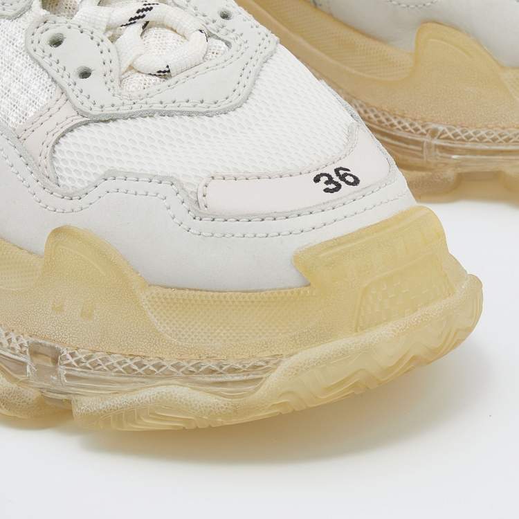 Pre Owned Balenciaga Tri Color Leather And Mesh Triple S Clear Trainer Sneakers Size 36
